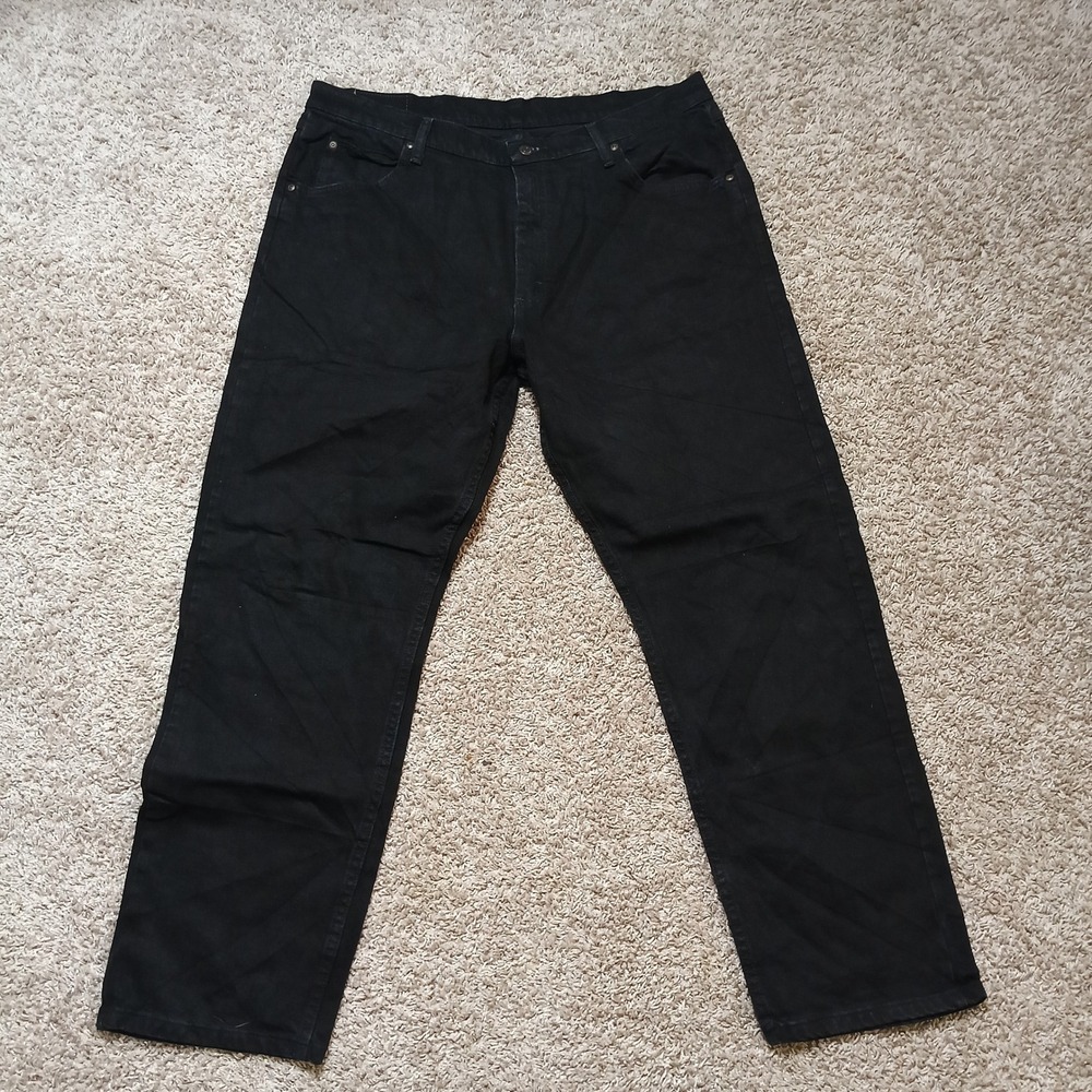 Wrangler Jeans Mens 38x30 Black Excellent Premium Quality Straight Leg Stretch‎